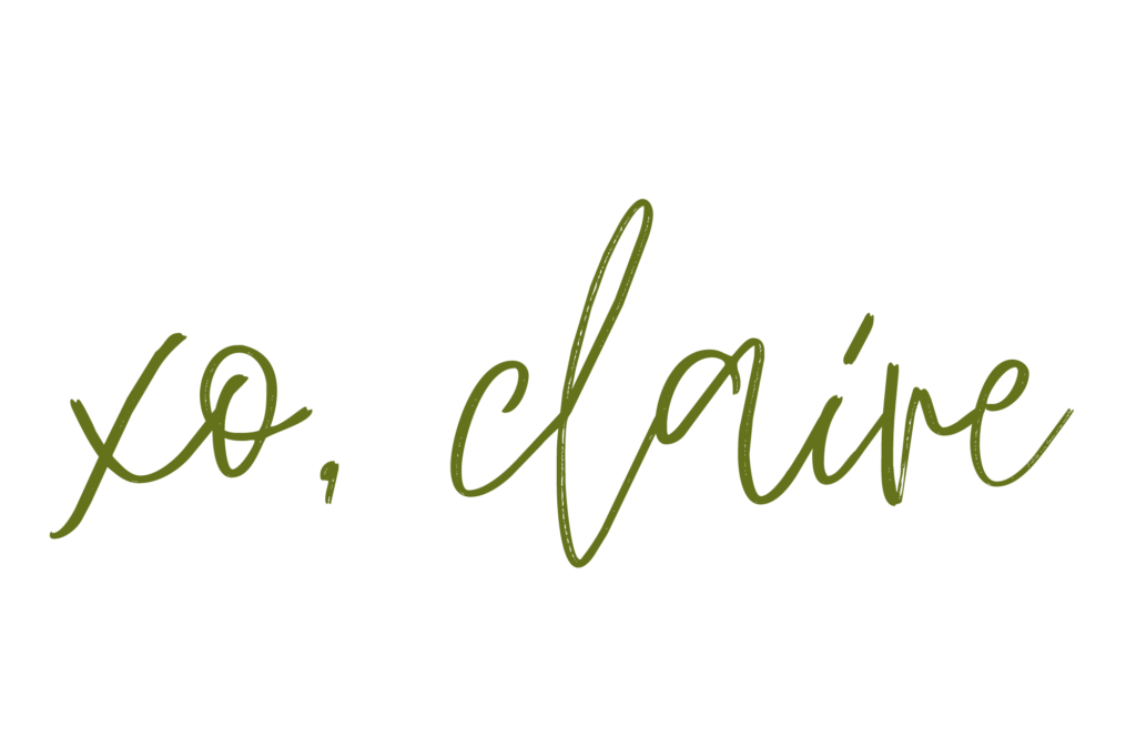 image of a signature saying "xo, Claire", the Creative behind the Becoming Traditional blog