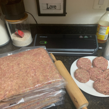 batching meals of burger patties and meat mixture in vacuum seal pouches increases kitchen confidence & self-sufficiency in the kitchen
