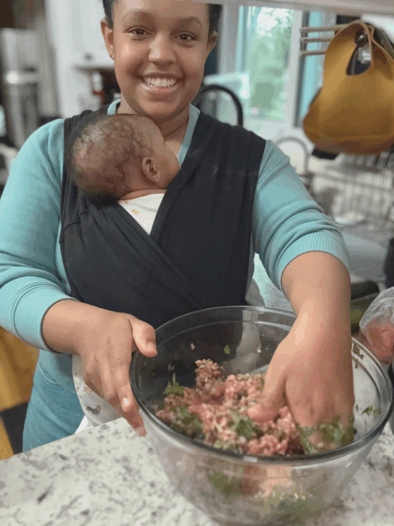 making albondigas at home in a glass bowl